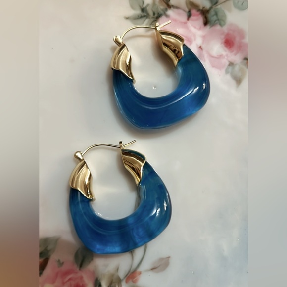Anthropologie Jewelry - Blue crystal hoop earrings A114